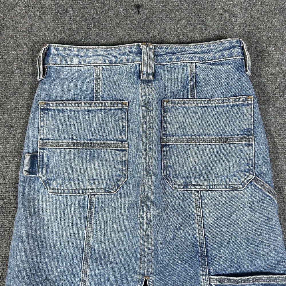 ALC Alden Denim Midi Skirt Paneled Medium-wash front split hem Women's 4 #2947 - Picture 6 of 9